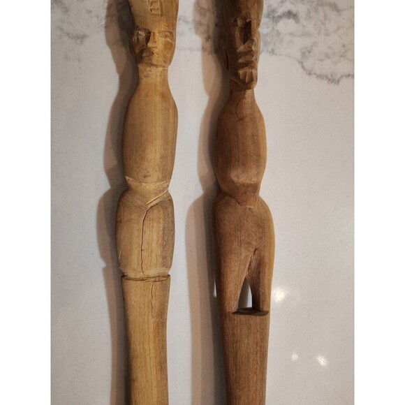 Teak Wood African Carved Fork and Spoon Salad Set Lightweight - Picture 3 of 9